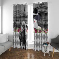 Kentucky Racing Horses Derby Hat Lady Window Curtain Churchill Downs and Roses Grayscale - Wonder Print Shop
