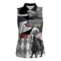 Kentucky Racing Horses Derby Hat Lady Women Sleeveless Polo Shirt Churchill Downs and Roses Grayscale - Wonder Print Shop