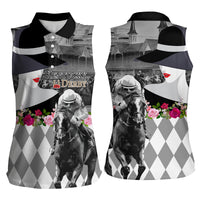 Kentucky Racing Horses Derby Hat Lady Women Sleeveless Polo Shirt Churchill Downs and Roses Grayscale - Wonder Print Shop
