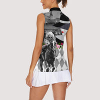 Kentucky Racing Horses Derby Hat Lady Women Sleeveless Polo Shirt Churchill Downs and Roses Grayscale - Wonder Print Shop