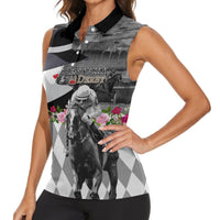 Kentucky Racing Horses Derby Hat Lady Women Sleeveless Polo Shirt Churchill Downs and Roses Grayscale - Wonder Print Shop