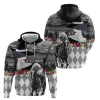 Kentucky Racing Horses Derby Hat Lady Zip Hoodie Churchill Downs and Roses Grayscale - Wonder Print Shop