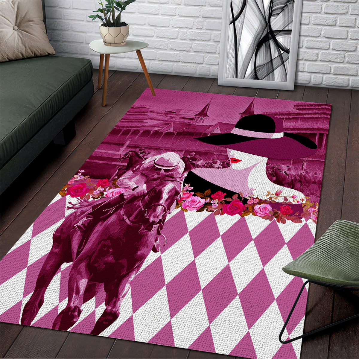 Kentucky Racing Horses Derby Hat Lady Area Rug Churchill Downs and Roses Pink Out - Wonder Print Shop