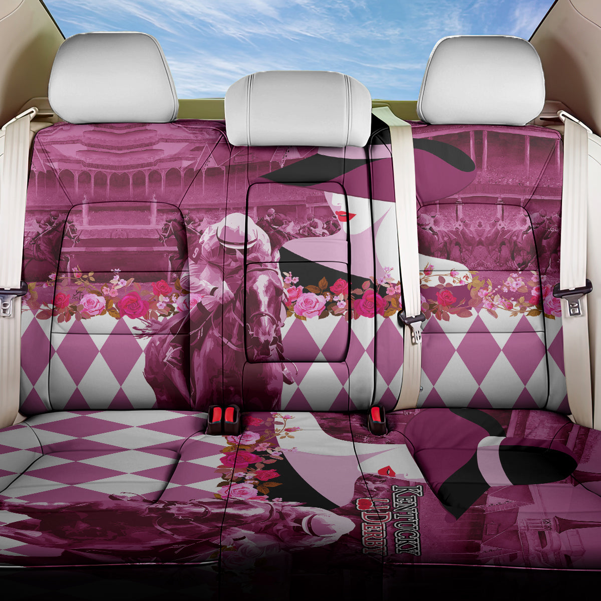 Kentucky Racing Horses Derby Hat Lady Back Car Seat Cover Churchill Downs and Roses Pink Out - Wonder Print Shop