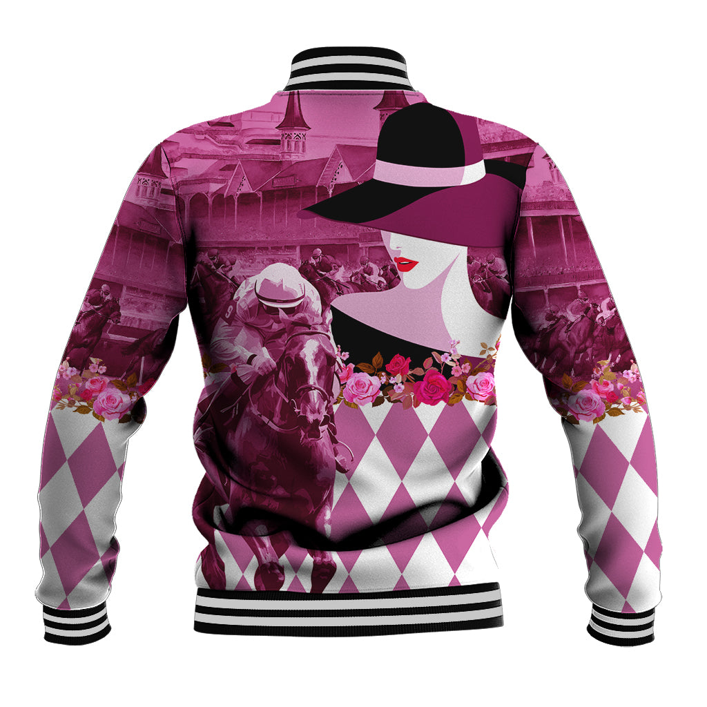 Kentucky Racing Horses Derby Hat Lady Baseball Jacket Churchill Downs and Roses Pink Out - Wonder Print Shop