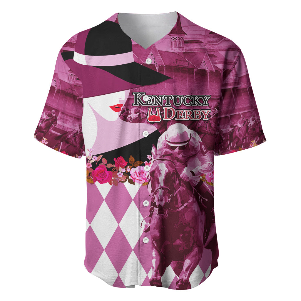 Kentucky Racing Horses Derby Hat Lady Baseball Jersey Churchill Downs and Roses Pink Out - Wonder Print Shop