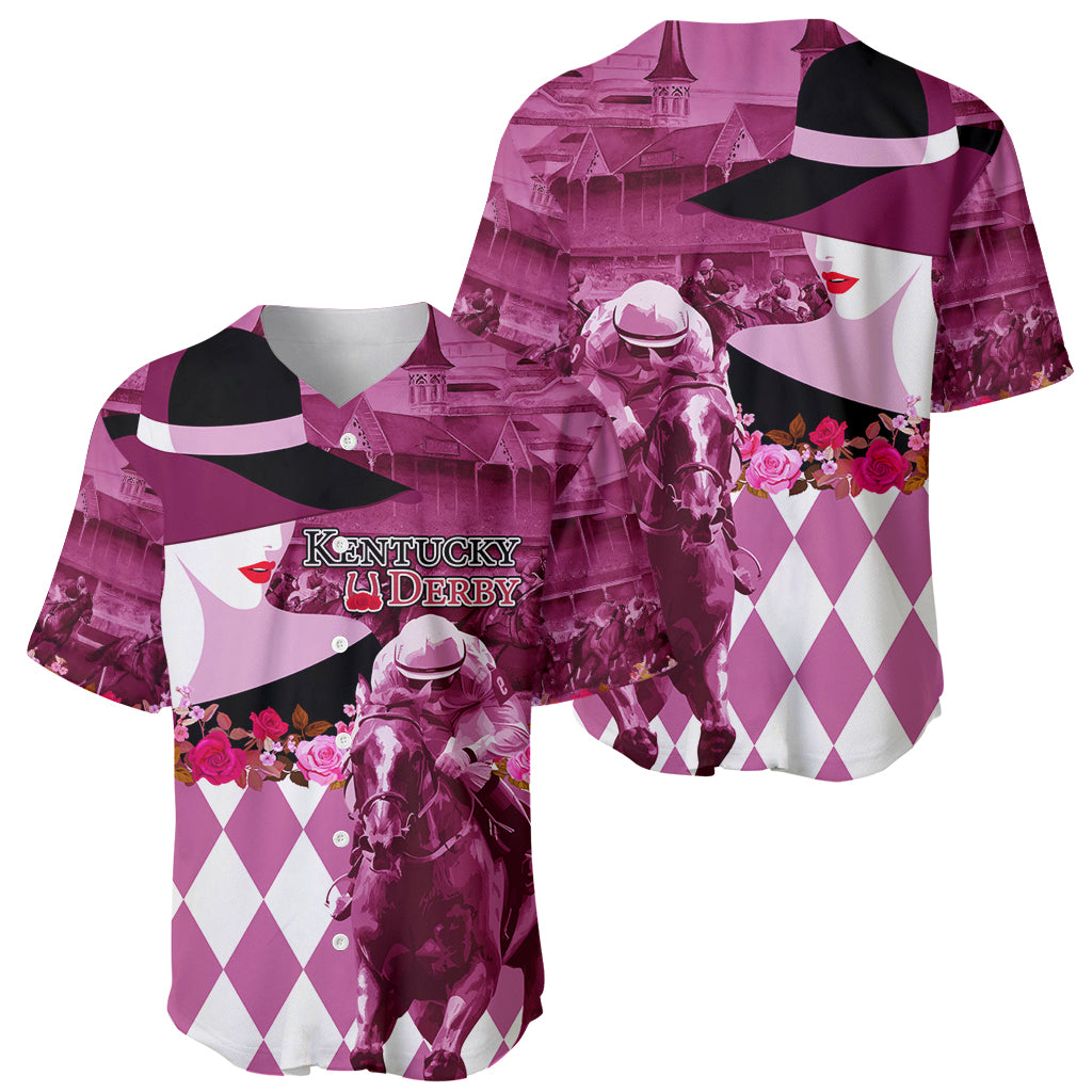 Kentucky Racing Horses Derby Hat Lady Baseball Jersey Churchill Downs and Roses Pink Out - Wonder Print Shop