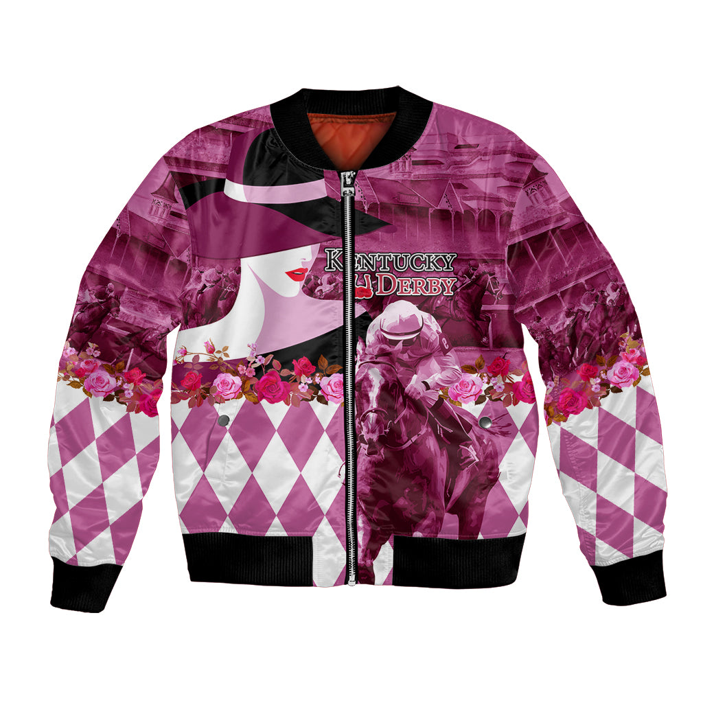 Kentucky Racing Horses Derby Hat Lady Bomber Jacket Churchill Downs and Roses Pink Out - Wonder Print Shop