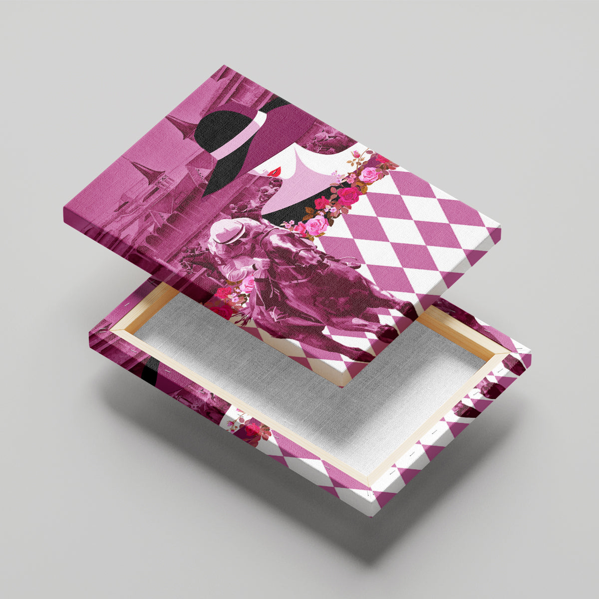 Kentucky Racing Horses Derby Hat Lady Canvas Wall Art Churchill Downs and Roses Pink Out - Wonder Print Shop