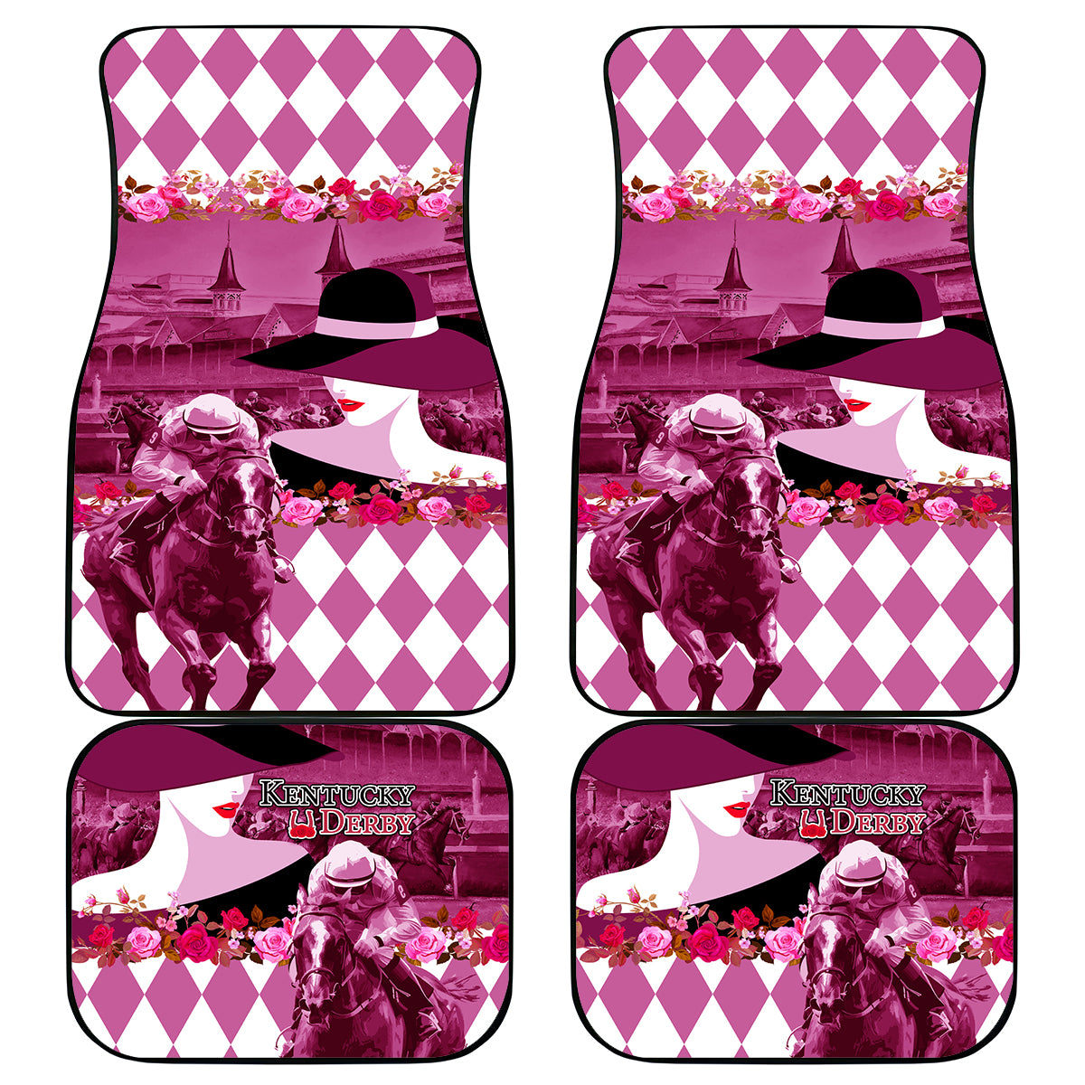 Kentucky Racing Horses Derby Hat Lady Car Mats Churchill Downs and Roses Pink Out - Wonder Print Shop