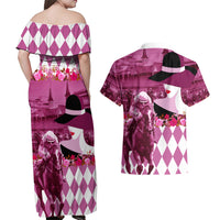 Kentucky Racing Horses Derby Hat Lady Couples Matching Off Shoulder Maxi Dress and Hawaiian Shirt Churchill Downs and Roses Pink Out - Wonder Print Shop