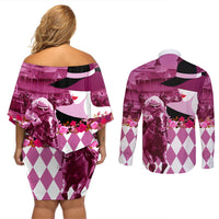 Kentucky Racing Horses Derby Hat Lady Couples Matching Off Shoulder Short Dress and Long Sleeve Button Shirt Churchill Downs and Roses Pink Out - Wonder Print Shop