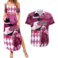 Kentucky Racing Horses Derby Hat Lady Couples Matching Summer Maxi Dress and Hawaiian Shirt Churchill Downs and Roses Pink Out - Wonder Print Shop