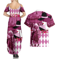 Kentucky Racing Horses Derby Hat Lady Couples Matching Summer Maxi Dress and Hawaiian Shirt Churchill Downs and Roses Pink Out - Wonder Print Shop