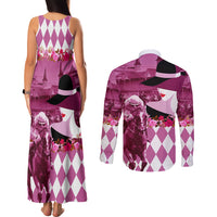 Kentucky Racing Horses Derby Hat Lady Couples Matching Tank Maxi Dress and Long Sleeve Button Shirt Churchill Downs and Roses Pink Out - Wonder Print Shop