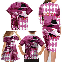 Kentucky Racing Horses Derby Hat Lady Family Matching Long Sleeve Bodycon Dress and Hawaiian Shirt Churchill Downs and Roses Pink Out - Wonder Print Shop