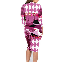 Kentucky Racing Horses Derby Hat Lady Family Matching Long Sleeve Bodycon Dress and Hawaiian Shirt Churchill Downs and Roses Pink Out - Wonder Print Shop