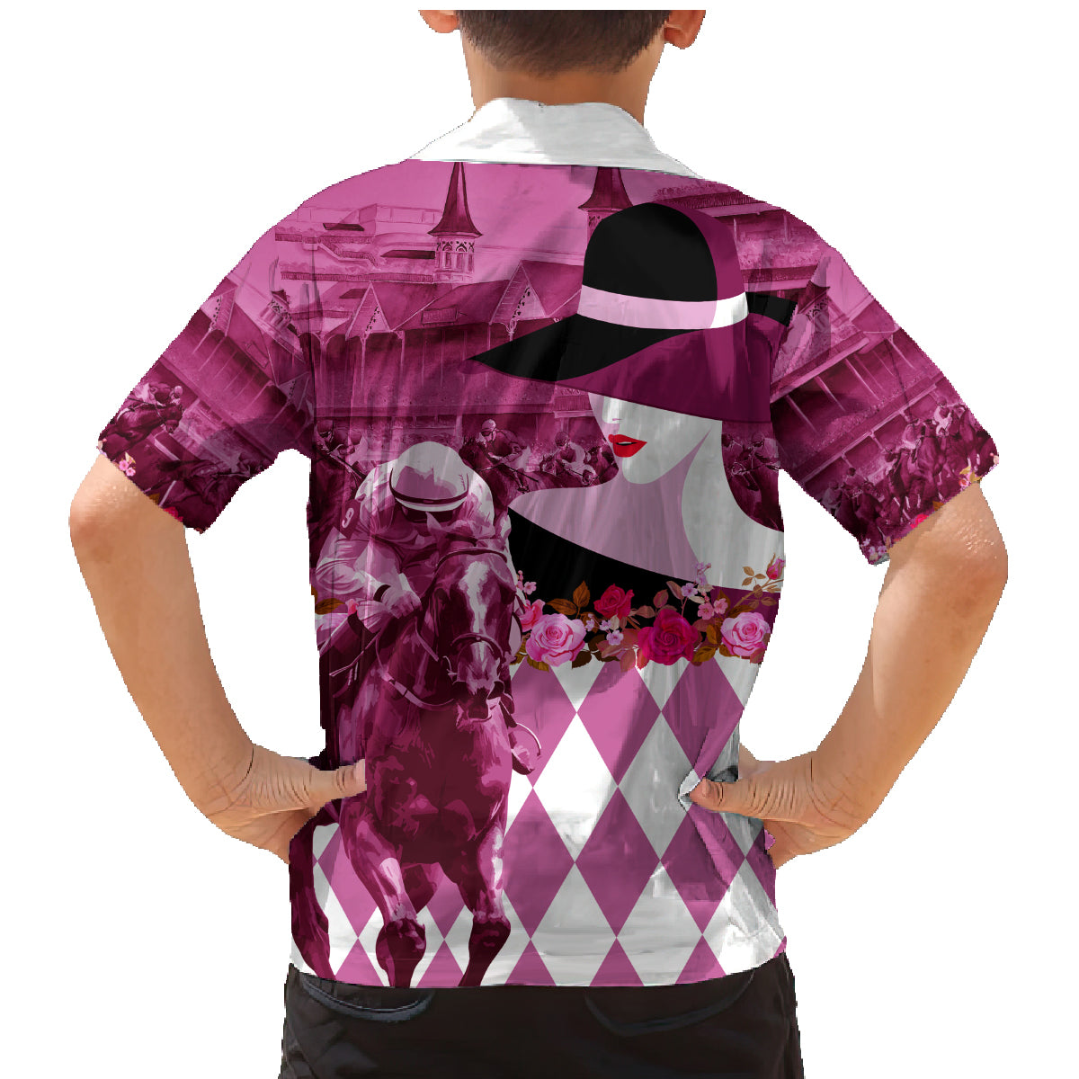 Kentucky Racing Horses Derby Hat Lady Family Matching Mermaid Dress and Hawaiian Shirt Churchill Downs and Roses Pink Out - Wonder Print Shop