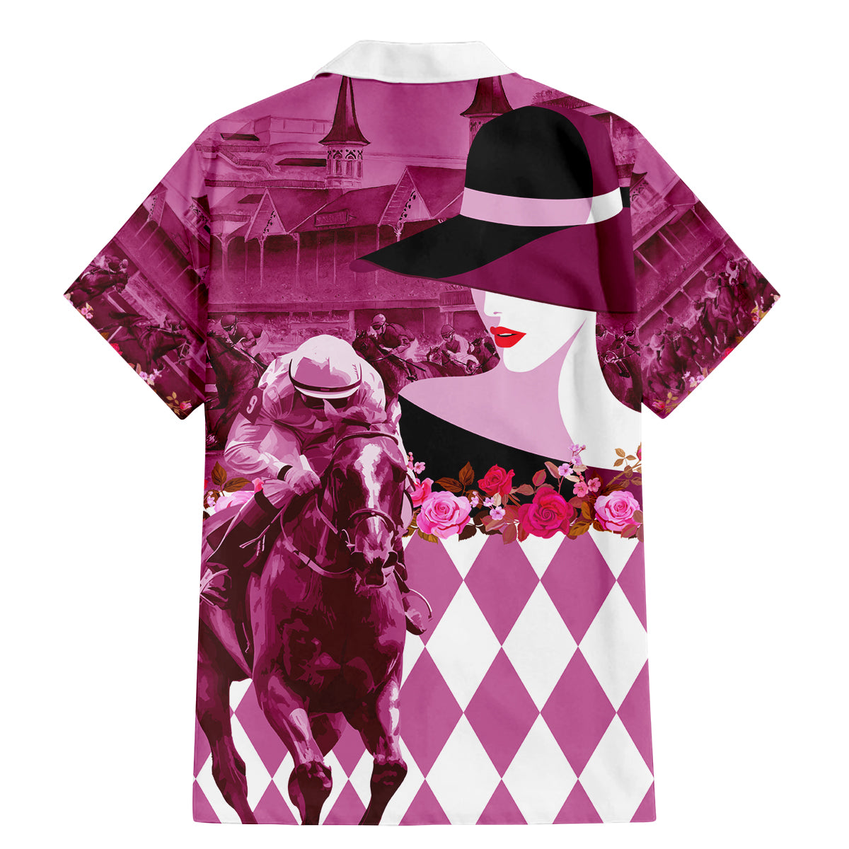 Kentucky Racing Horses Derby Hat Lady Family Matching Mermaid Dress and Hawaiian Shirt Churchill Downs and Roses Pink Out - Wonder Print Shop