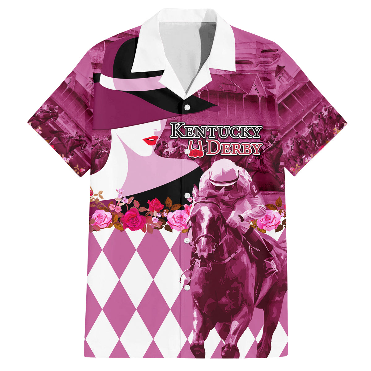 Kentucky Racing Horses Derby Hat Lady Family Matching Puletasi and Hawaiian Shirt Churchill Downs and Roses Pink Out - Wonder Print Shop