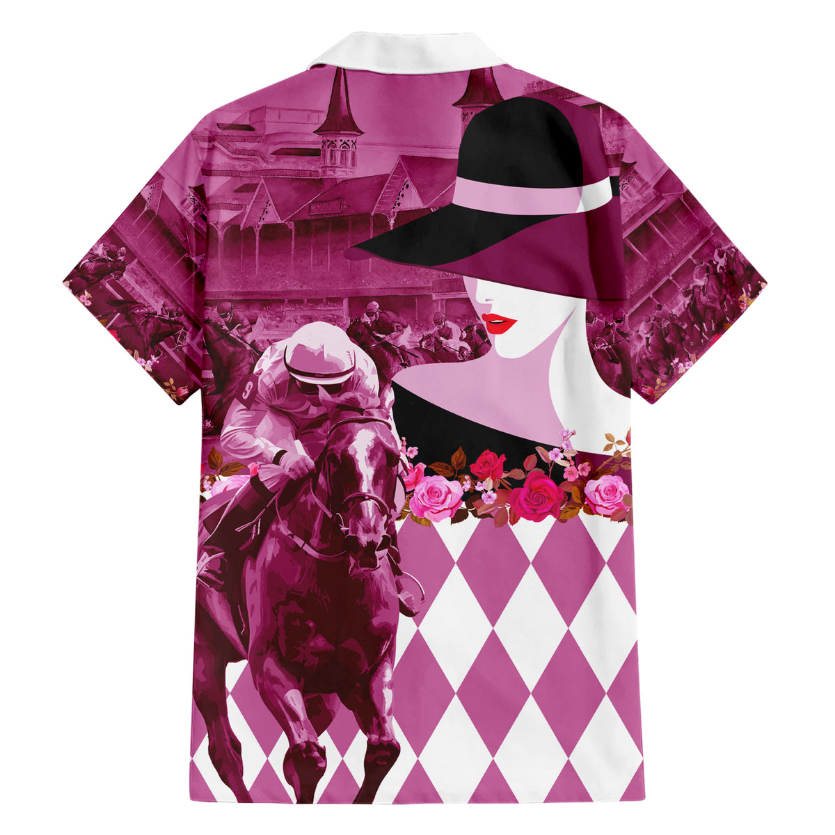 Kentucky Racing Horses Derby Hat Lady Family Matching Short Sleeve Bodycon Dress and Hawaiian Shirt Churchill Downs and Roses Pink Out - Wonder Print Shop