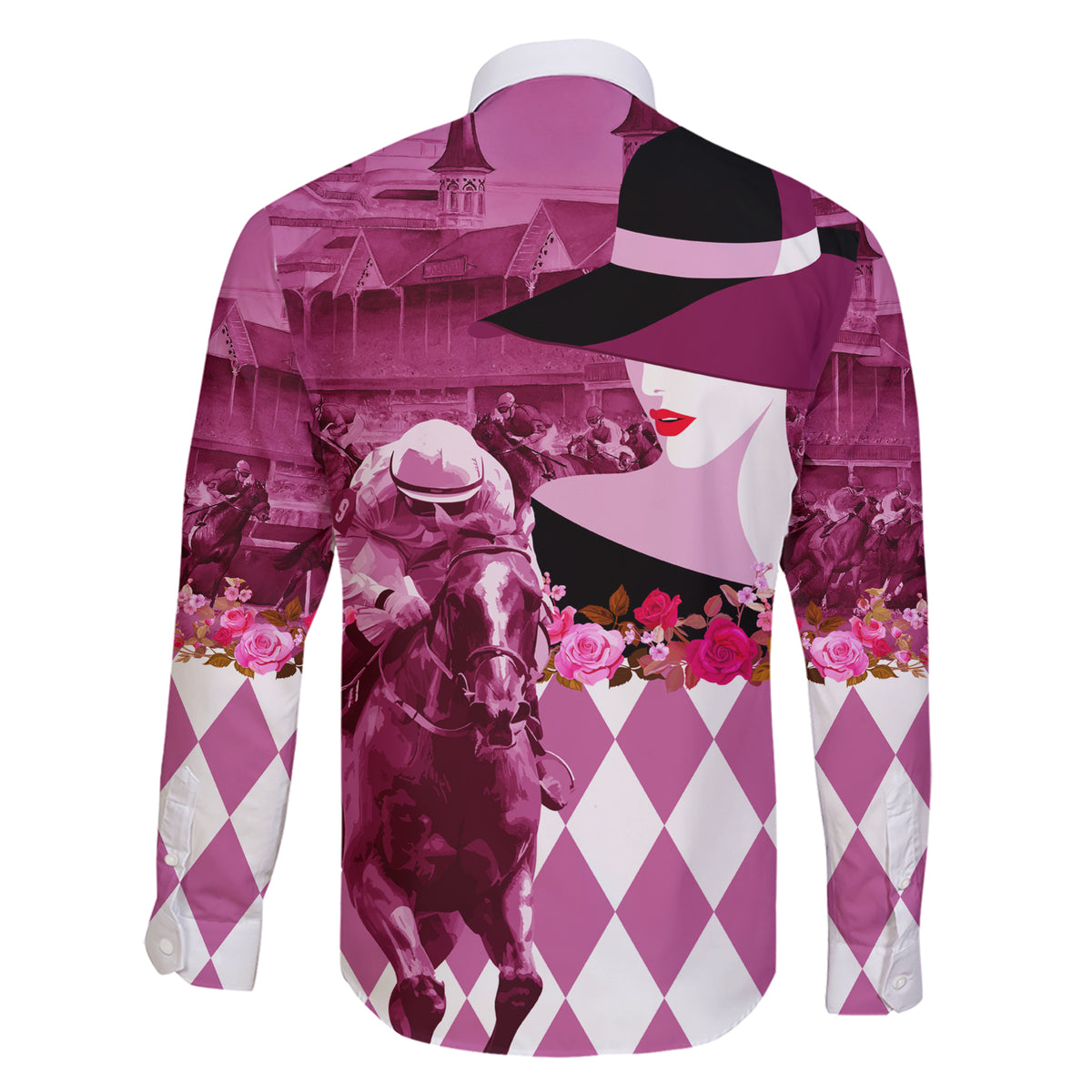 Kentucky Racing Horses Derby Hat Lady Family Matching Short Sleeve Bodycon Dress and Hawaiian Shirt Churchill Downs and Roses Pink Out - Wonder Print Shop