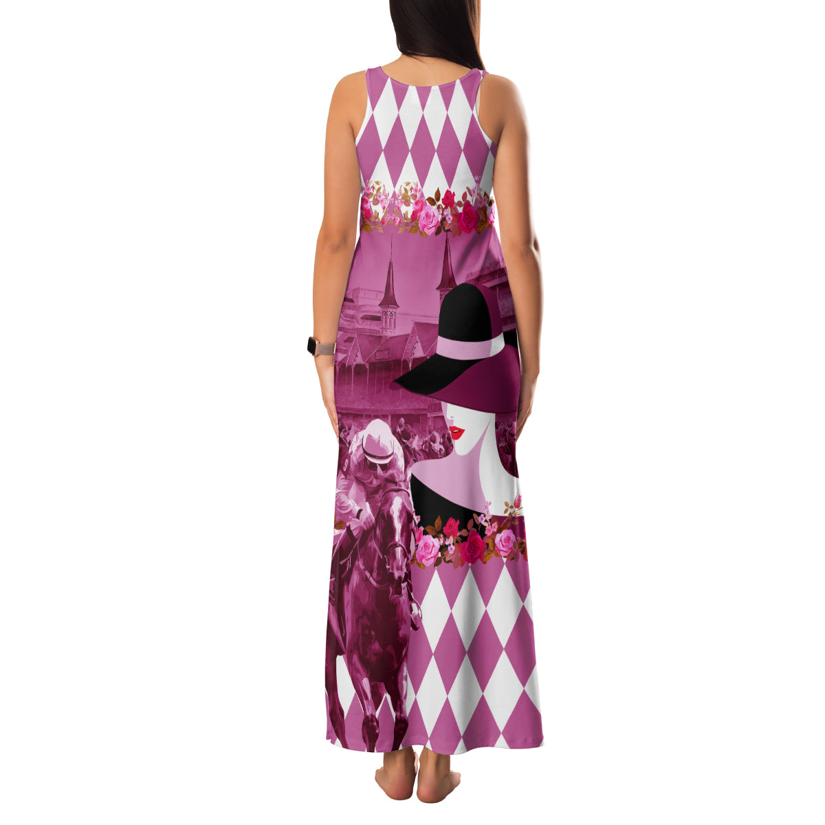 Kentucky Racing Horses Derby Hat Lady Family Matching Tank Maxi Dress and Hawaiian Shirt Churchill Downs and Roses Pink Out - Wonder Print Shop