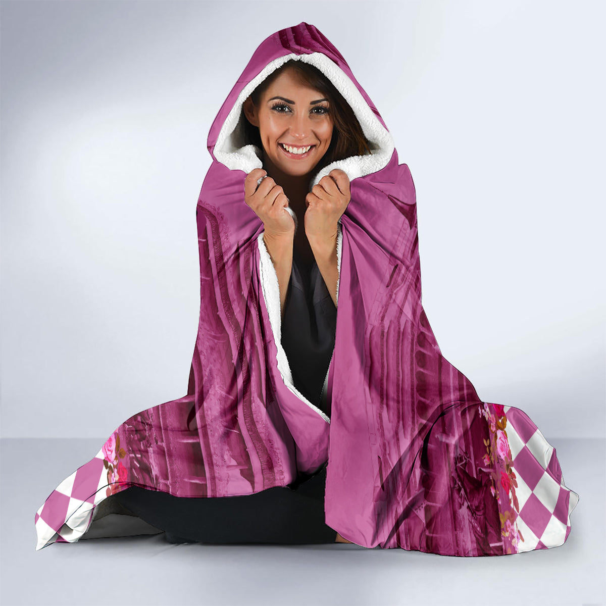 Kentucky Racing Horses Derby Hat Lady Hooded Blanket Churchill Downs and Roses Pink Out