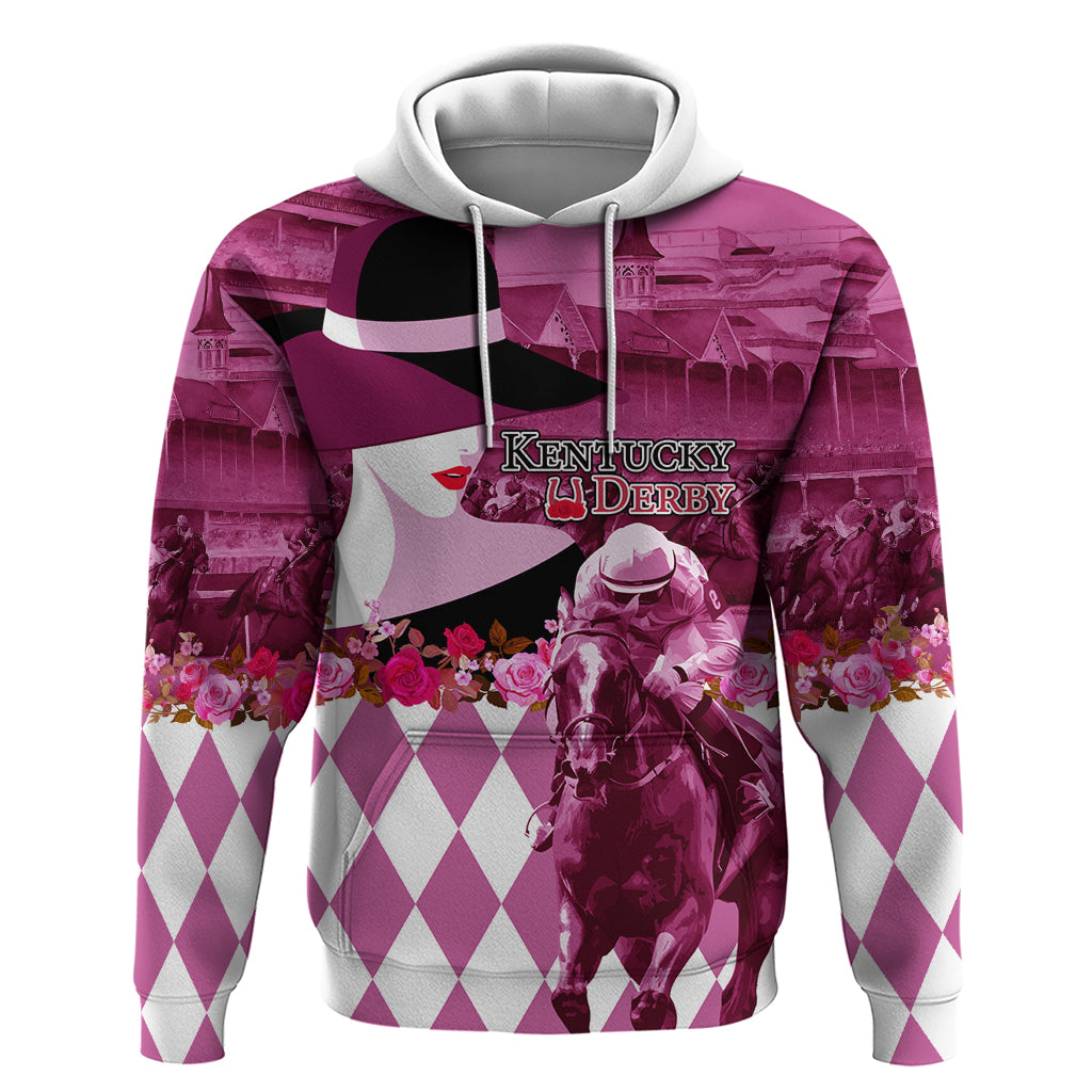 Kentucky Racing Horses Derby Hat Lady Hoodie Churchill Downs and Roses Pink Out - Wonder Print Shop