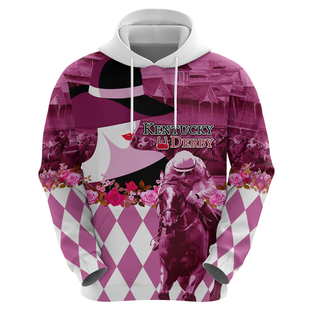 Kentucky Racing Horses Derby Hat Lady Hoodie Churchill Downs and Roses Pink Out - Wonder Print Shop
