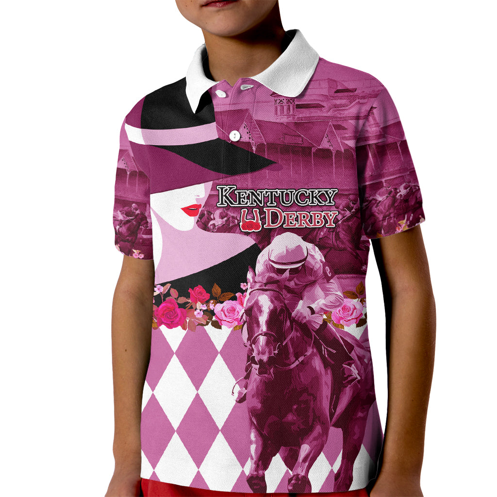 Kentucky Racing Horses Derby Hat Lady Kid Polo Shirt Churchill Downs and Roses Pink Out - Wonder Print Shop