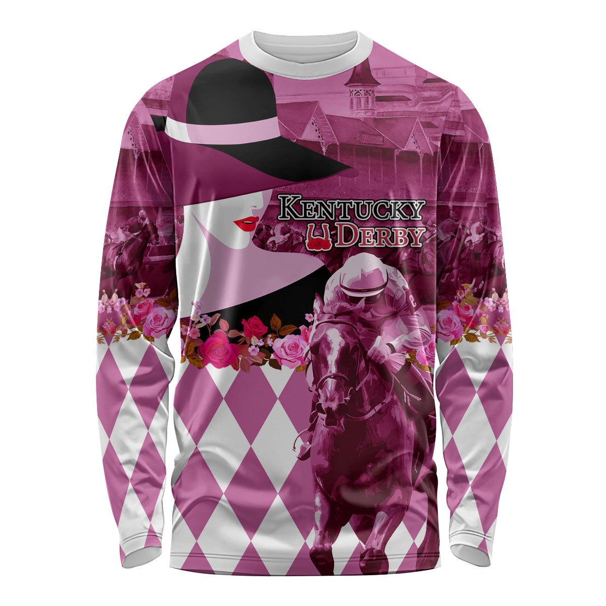 Kentucky Racing Horses Derby Hat Lady Long Sleeve Shirt Churchill Downs and Roses Pink Out - Wonder Print Shop