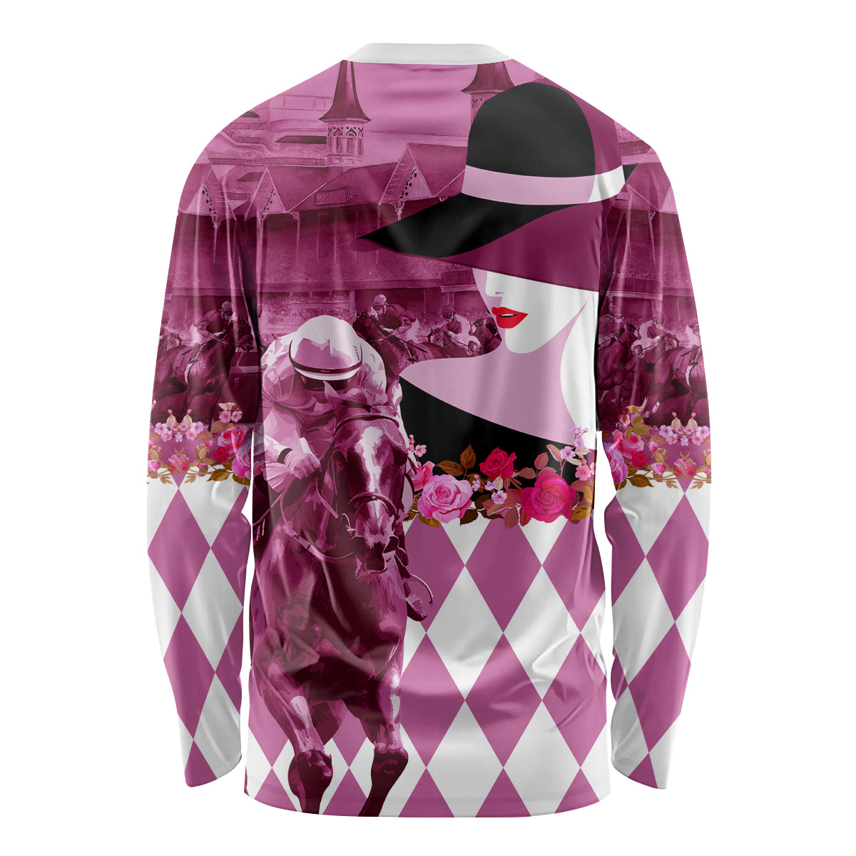 Kentucky Racing Horses Derby Hat Lady Long Sleeve Shirt Churchill Downs and Roses Pink Out - Wonder Print Shop