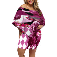 Kentucky Racing Horses Derby Hat Lady Off Shoulder Short Dress Churchill Downs and Roses Pink Out - Wonder Print Shop