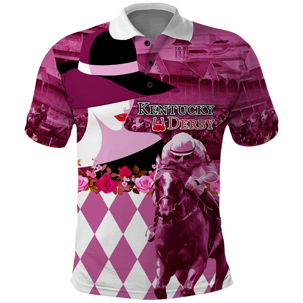 Kentucky Racing Horses Derby Hat Lady Polo Shirt Churchill Downs and Roses Pink Out - Wonder Print Shop