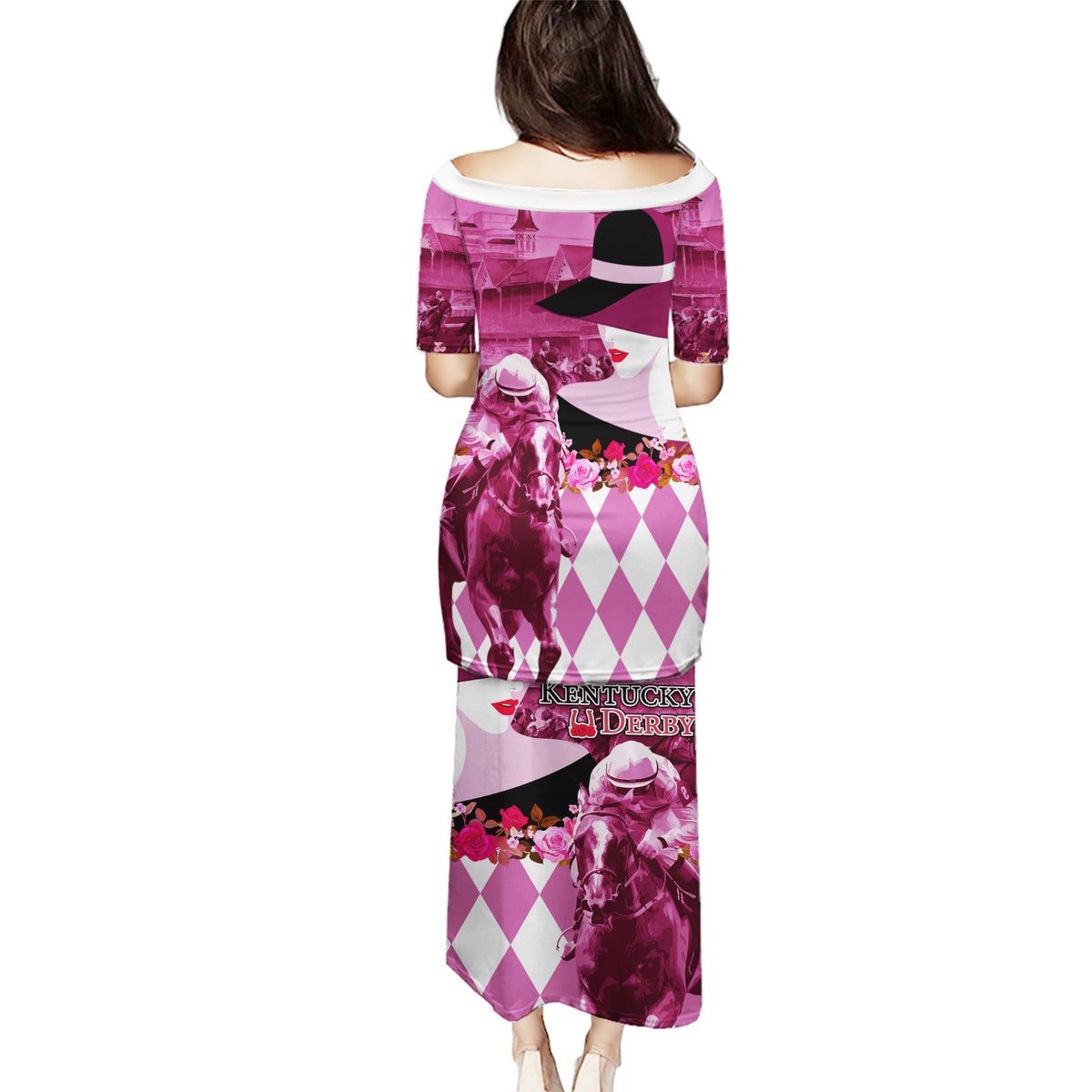 Kentucky Racing Horses Derby Hat Lady Puletasi Churchill Downs and Roses Pink Out - Wonder Print Shop