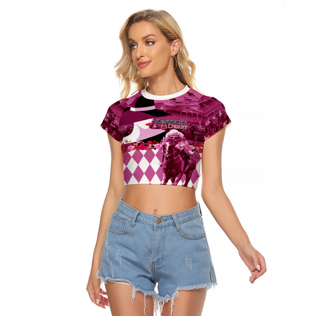 Kentucky Racing Horses Derby Hat Lady Raglan Cropped T Shirt Churchill Downs and Roses Pink Out - Wonder Print Shop