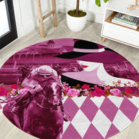 Kentucky Racing Horses Derby Hat Lady Round Carpet Churchill Downs and Roses Pink Out