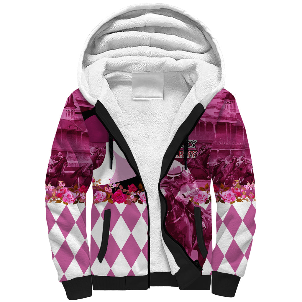 Kentucky Racing Horses Derby Hat Lady Sherpa Hoodie Churchill Downs and Roses Pink Out - Wonder Print Shop
