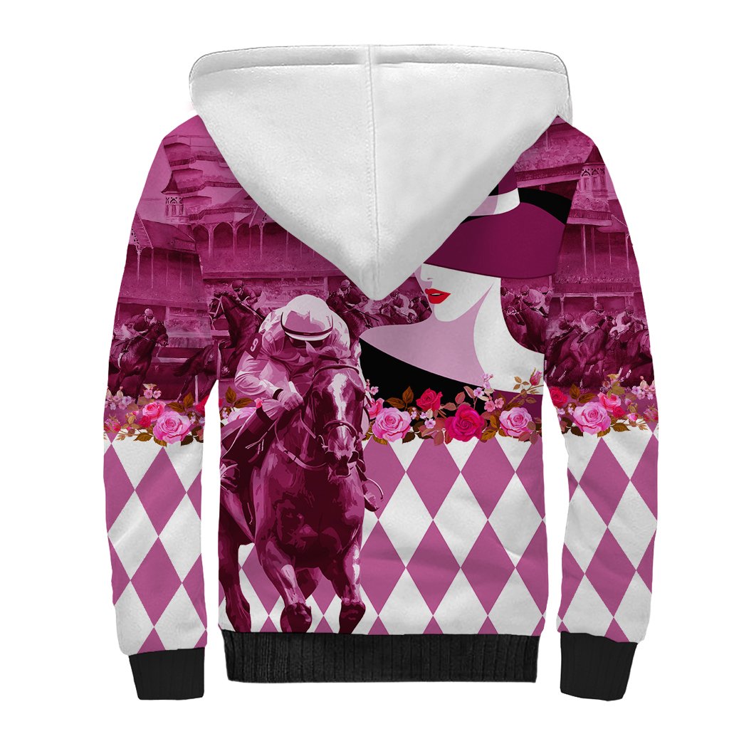 Kentucky Racing Horses Derby Hat Lady Sherpa Hoodie Churchill Downs and Roses Pink Out - Wonder Print Shop