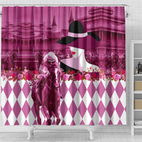 Kentucky Racing Horses Derby Hat Lady Shower Curtain Churchill Downs and Roses Pink Out