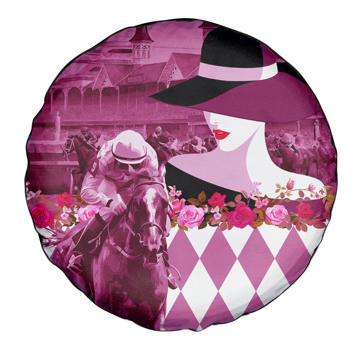 Kentucky Racing Horses Derby Hat Lady Spare Tire Cover Churchill Downs and Roses Pink Out - Wonder Print Shop
