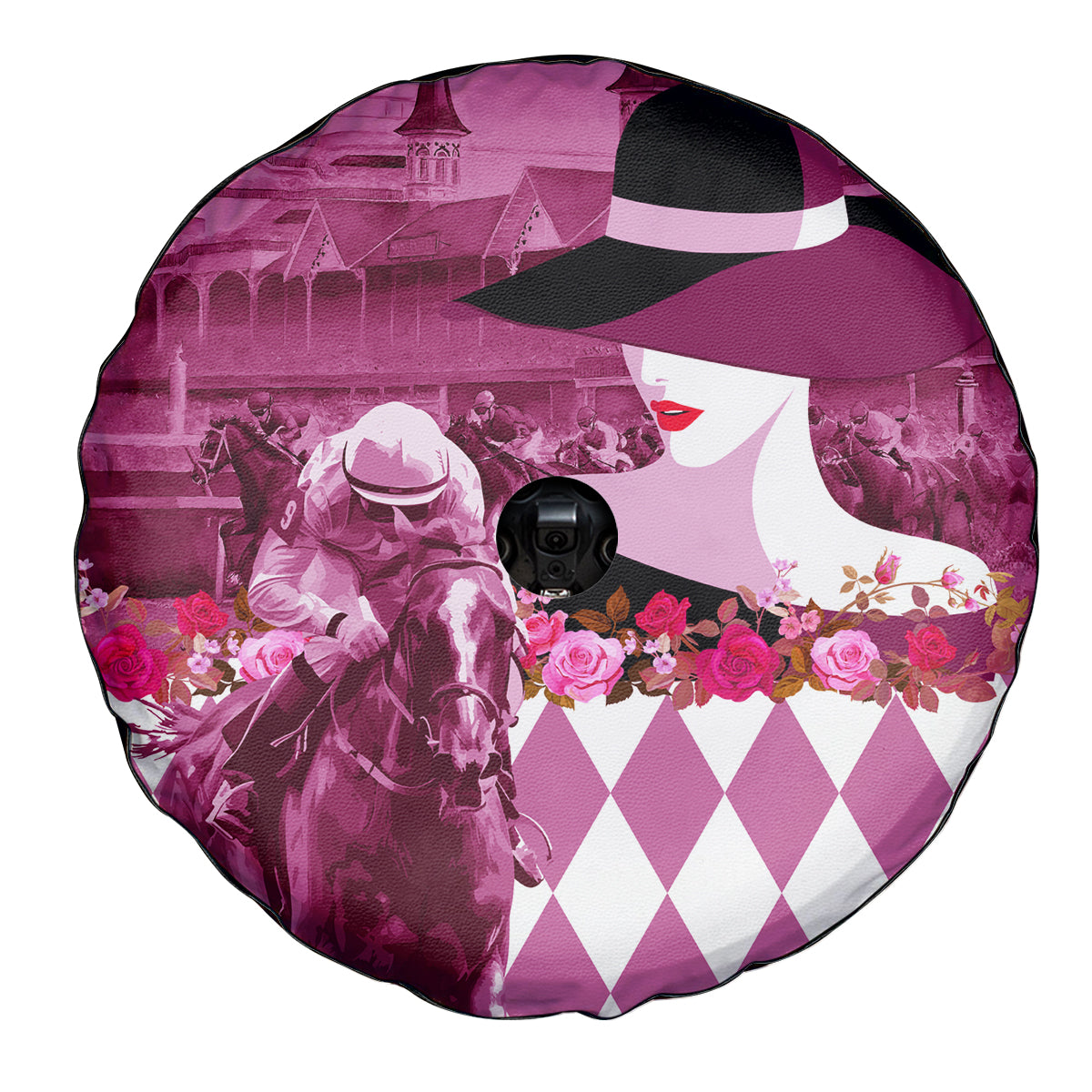 Kentucky Racing Horses Derby Hat Lady Spare Tire Cover Churchill Downs and Roses Pink Out - Wonder Print Shop