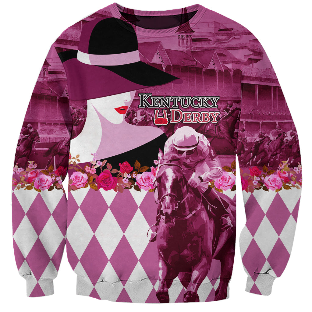 Kentucky Racing Horses Derby Hat Lady Sweatshirt Churchill Downs and Roses Pink Out - Wonder Print Shop