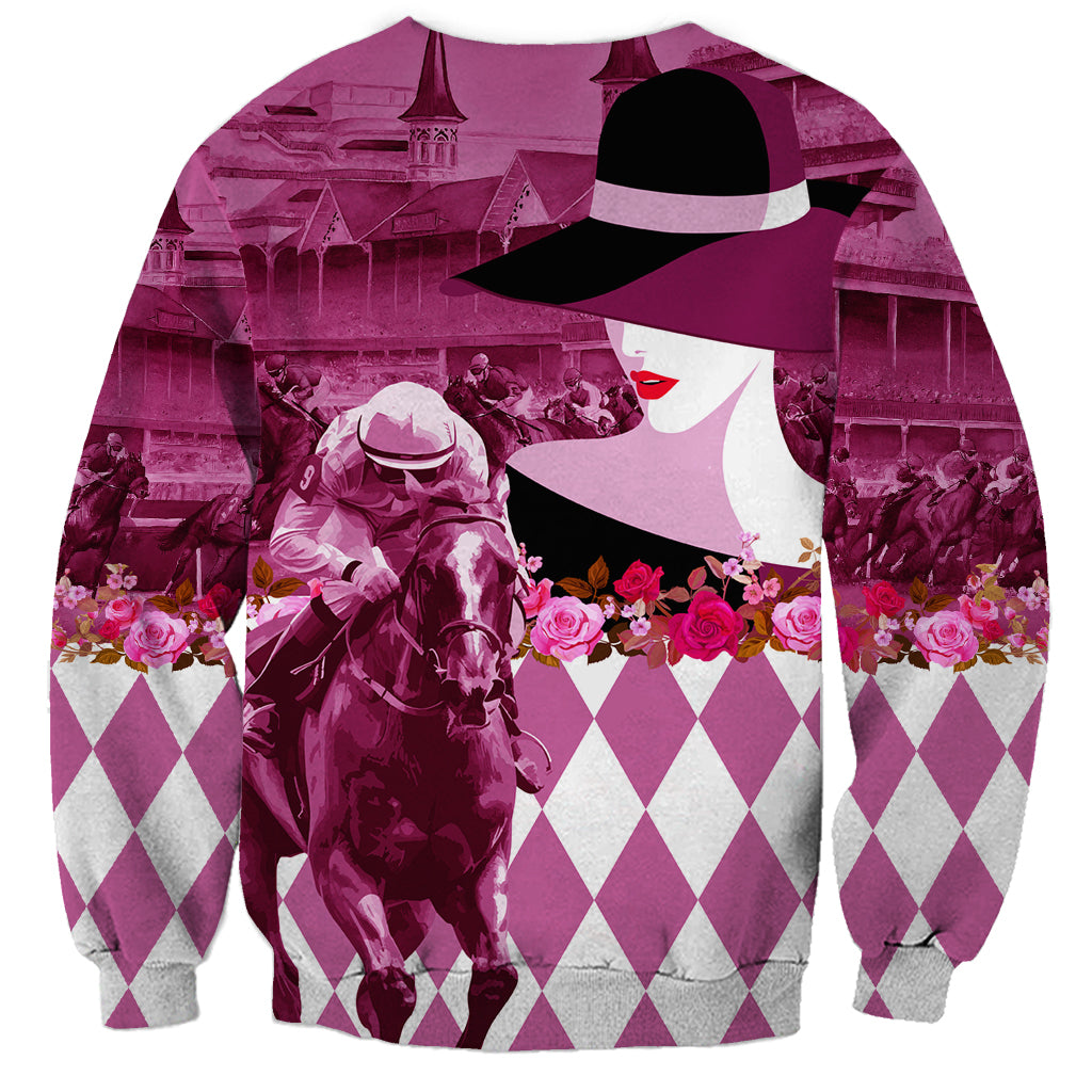 Kentucky Racing Horses Derby Hat Lady Sweatshirt Churchill Downs and Roses Pink Out - Wonder Print Shop