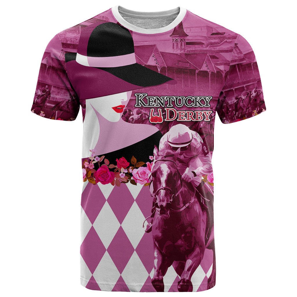 Kentucky Racing Horses Derby Hat Lady T Shirt Churchill Downs and Roses Pink Out - Wonder Print Shop
