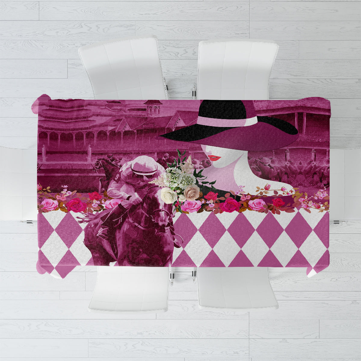 Kentucky Racing Horses Derby Hat Lady Tablecloth Churchill Downs and Roses Pink Out - Wonder Print Shop