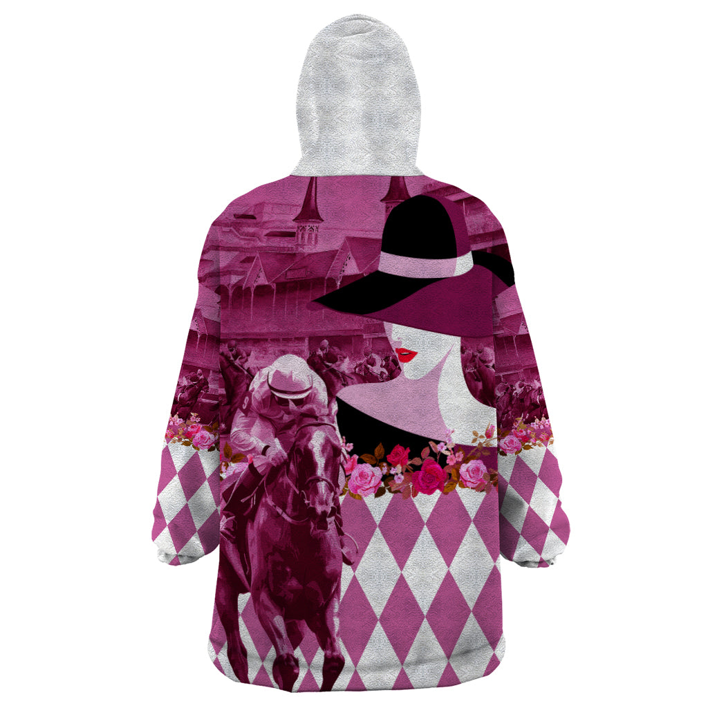 Kentucky Racing Horses Derby Hat Lady Wearable Blanket Hoodie Churchill Downs and Roses Pink Out - Wonder Print Shop