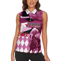Kentucky Racing Horses Derby Hat Lady Women Sleeveless Polo Shirt Churchill Downs and Roses Pink Out - Wonder Print Shop