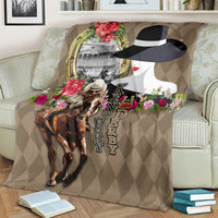 Kentucky Racing Horses Derby Hat Woman Blanket Churchill Downs and Shoehorse Roses
